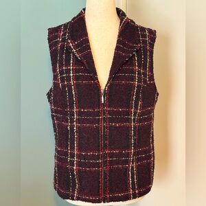 Ladies vest. Size petite small. Maroon in color with white and black stripes.
